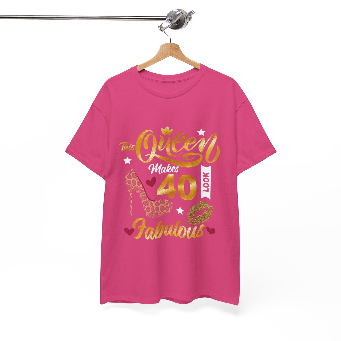 Fabulous 40 Queen Tee, Birthday Celebration T-Shirt, Unisex Cotton Top, Gift for Her, Fun Party Shirt, Leopard Print Design