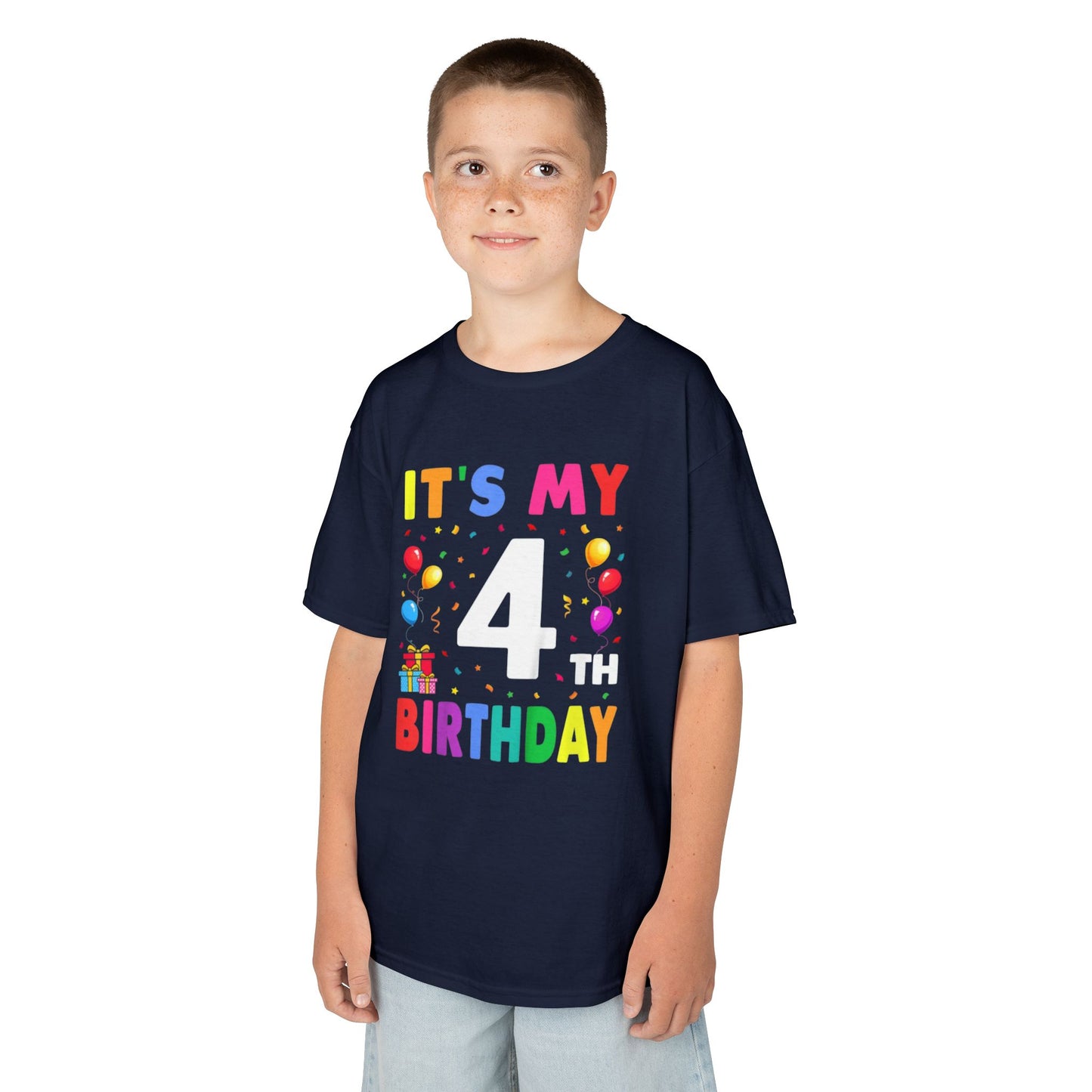 Kids Birthday Tee, Fun Party Shirt, 4th Birthday Celebration, Children's Gift, Kids Cotton Tee, Colorful Party Outfit