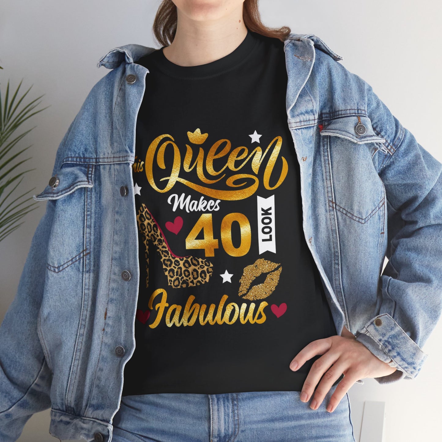 Fabulous 40 Queen Tee, Birthday Celebration T-Shirt, Unisex Cotton Top, Gift for Her, Fun Party Shirt, Leopard Print Design