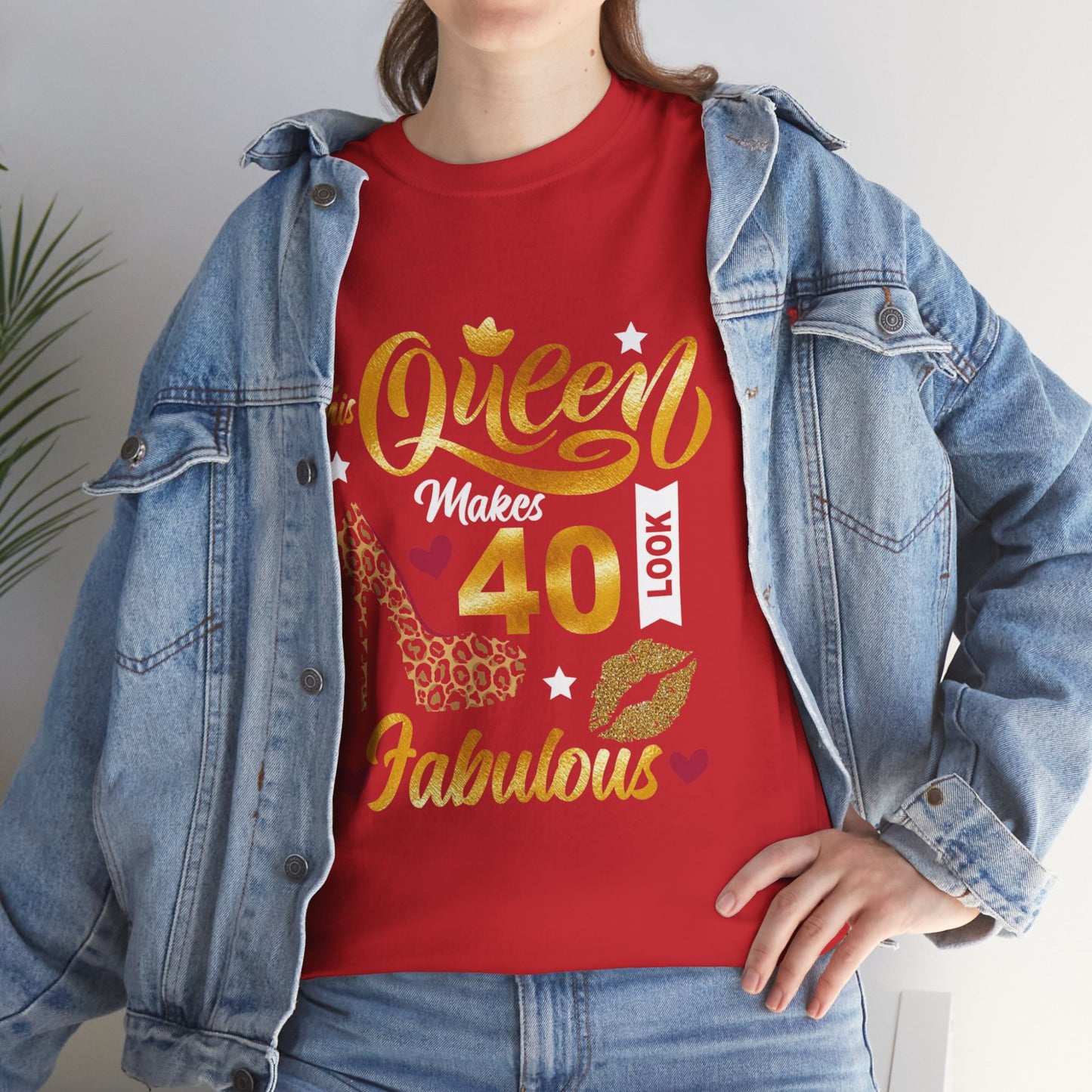 Fabulous 40 Queen Tee, Birthday Celebration T-Shirt, Unisex Cotton Top, Gift for Her, Fun Party Shirt, Leopard Print Design