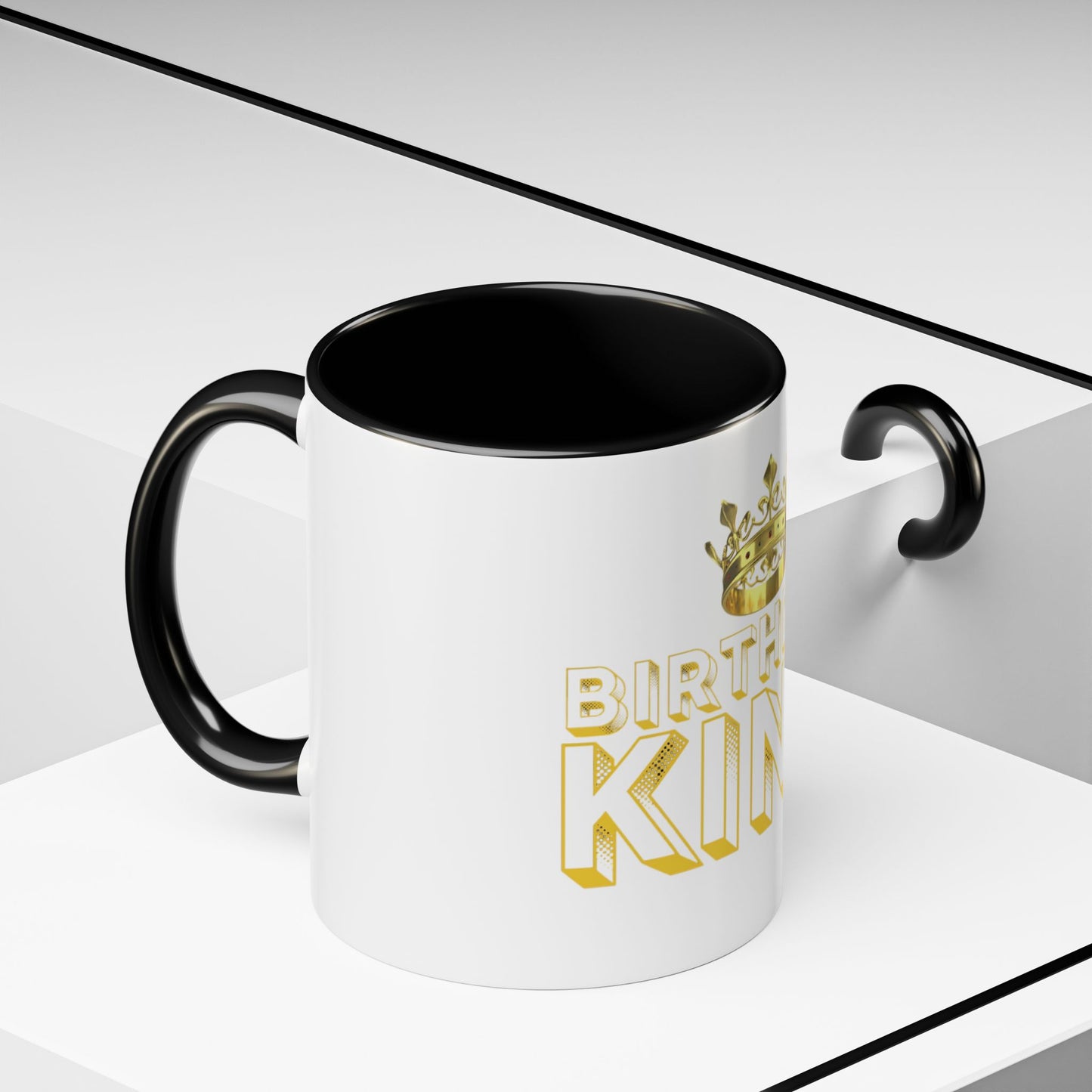 Birthday King Accent Coffee Mug - Celebrate, Gift, Black Mug, Crown Design, Funny Mug, 11oz, 15oz