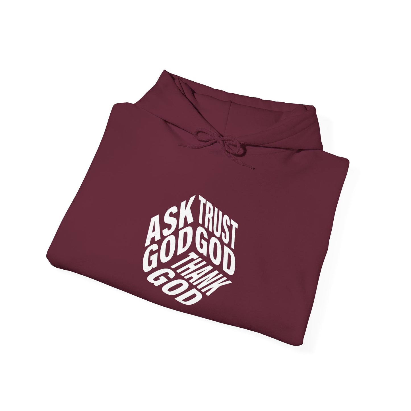 Faith-Inspired Heavy Blend Hoodie - Ask God Trust God Thank God - Cozy Sweatshirt for Faith, Gratitude, Spirituality, Relaxation