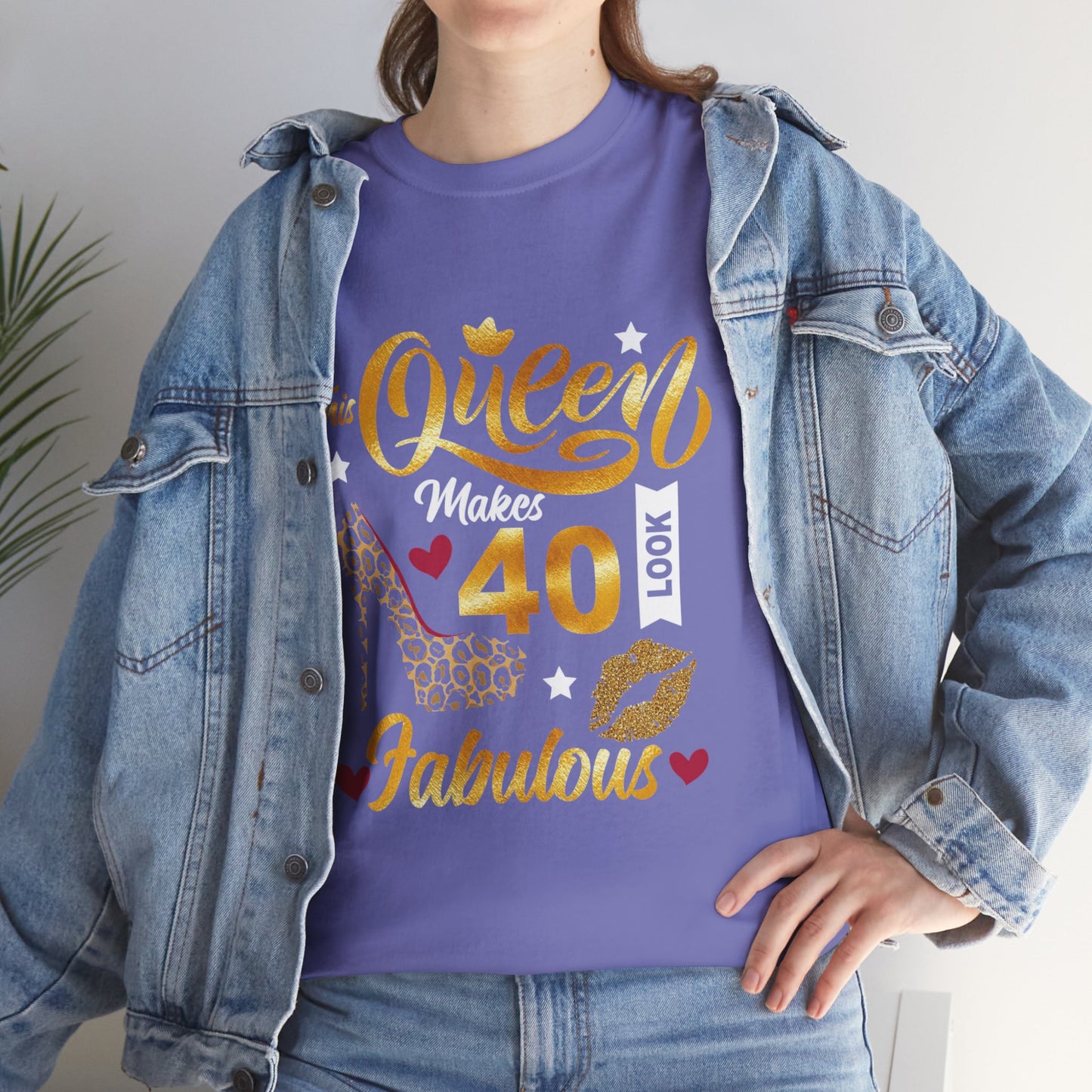 Fabulous 40 Queen Tee, Birthday Celebration T-Shirt, Unisex Cotton Top, Gift for Her, Fun Party Shirt, Leopard Print Design