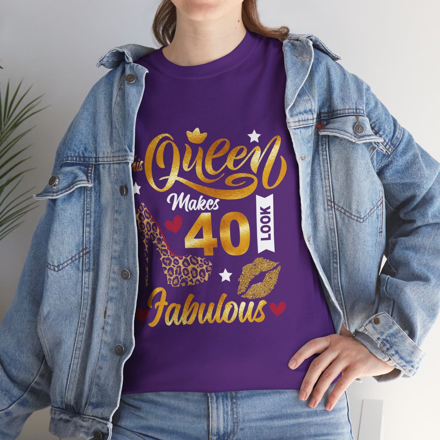 Fabulous 40 Queen Tee, Birthday Celebration T-Shirt, Unisex Cotton Top, Gift for Her, Fun Party Shirt, Leopard Print Design