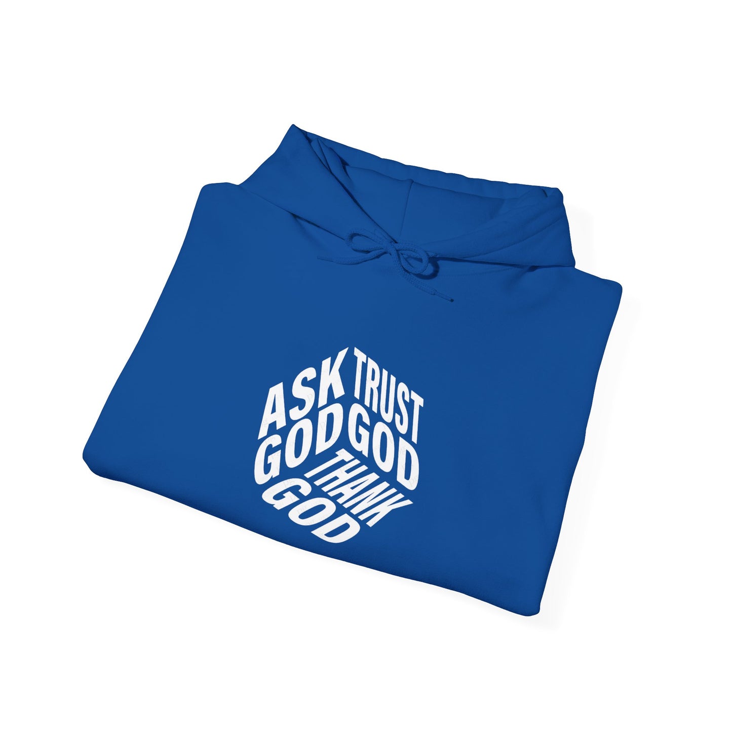 Faith-Inspired Heavy Blend Hoodie - Ask God Trust God Thank God - Cozy Sweatshirt for Faith, Gratitude, Spirituality, Relaxation