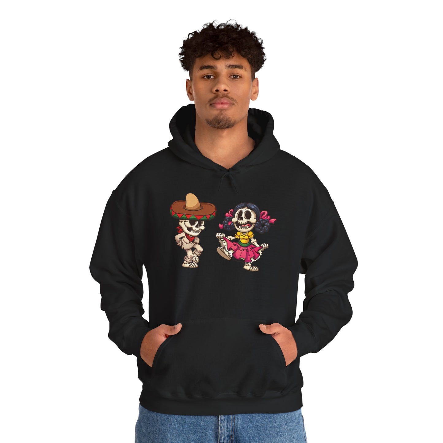 Dia de los Muertos Hooded Sweatshirt, Cozy Halloween Sweatshirt, Unisex Skeleton Hoodie, Fall Celebration Apparel, Casual Stylish Gift