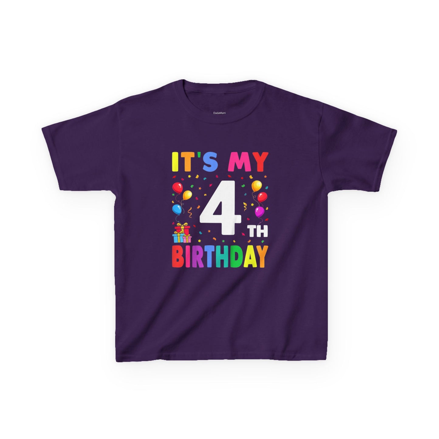 Kids Birthday Tee, Fun Party Shirt, 4th Birthday Celebration, Children's Gift, Kids Cotton Tee, Colorful Party Outfit