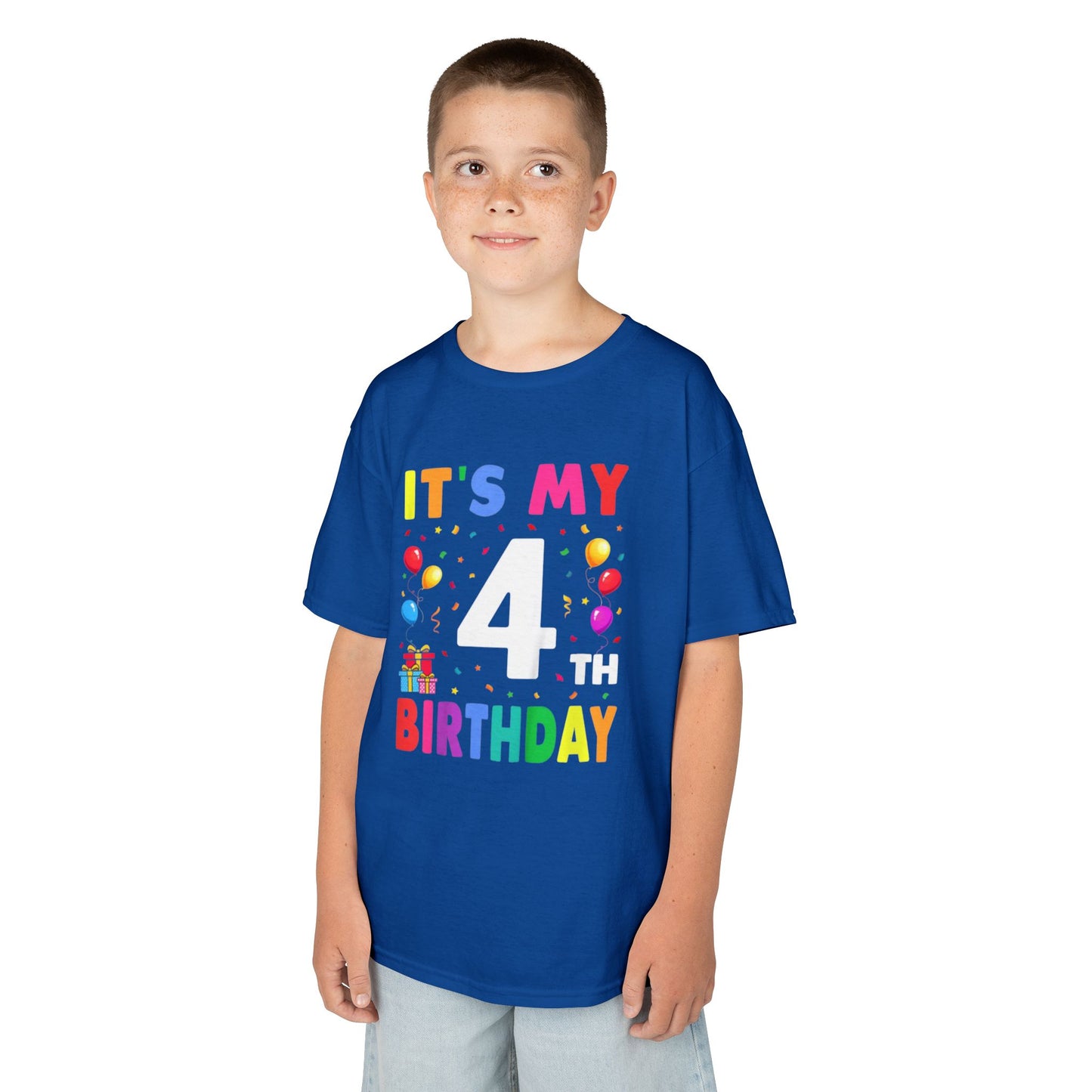 Kids Birthday Tee, Fun Party Shirt, 4th Birthday Celebration, Children's Gift, Kids Cotton Tee, Colorful Party Outfit