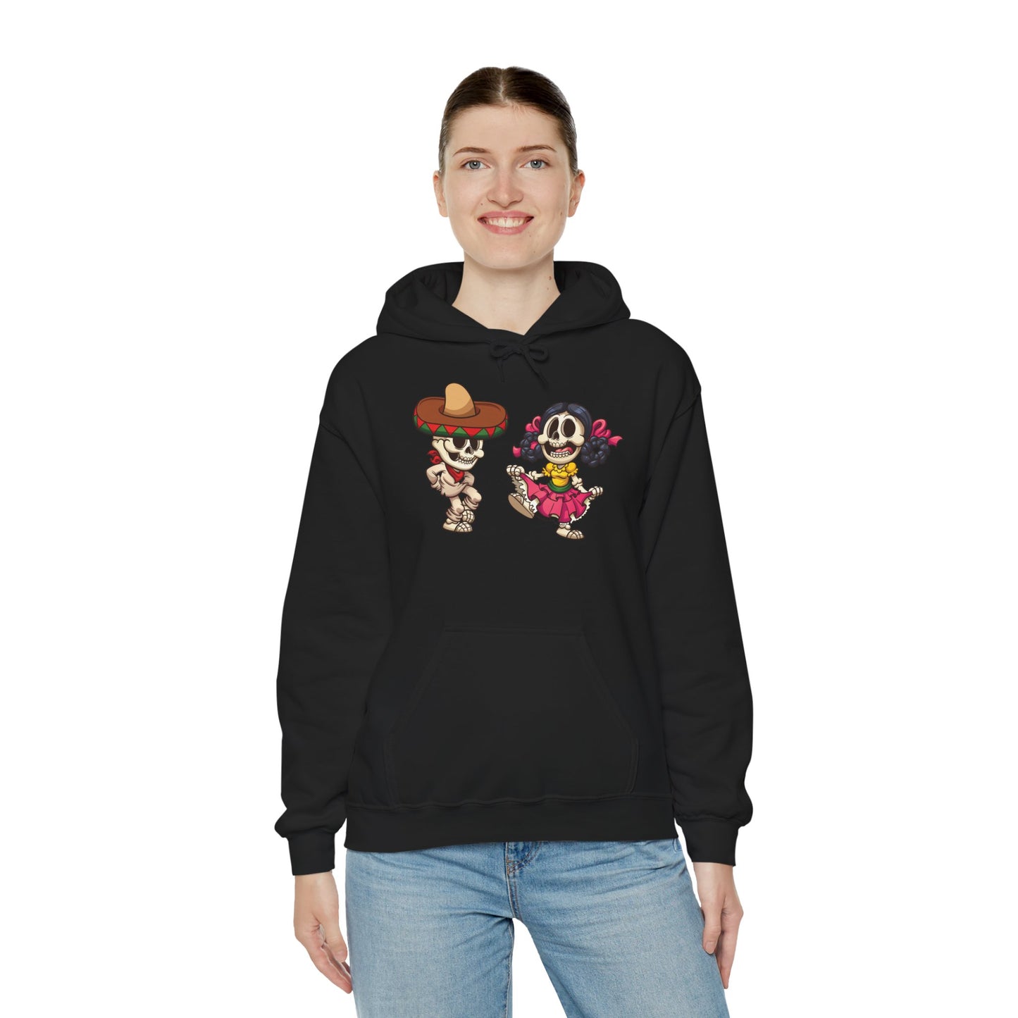Dia de los Muertos Hooded Sweatshirt, Cozy Halloween Sweatshirt, Unisex Skeleton Hoodie, Fall Celebration Apparel, Casual Stylish Gift