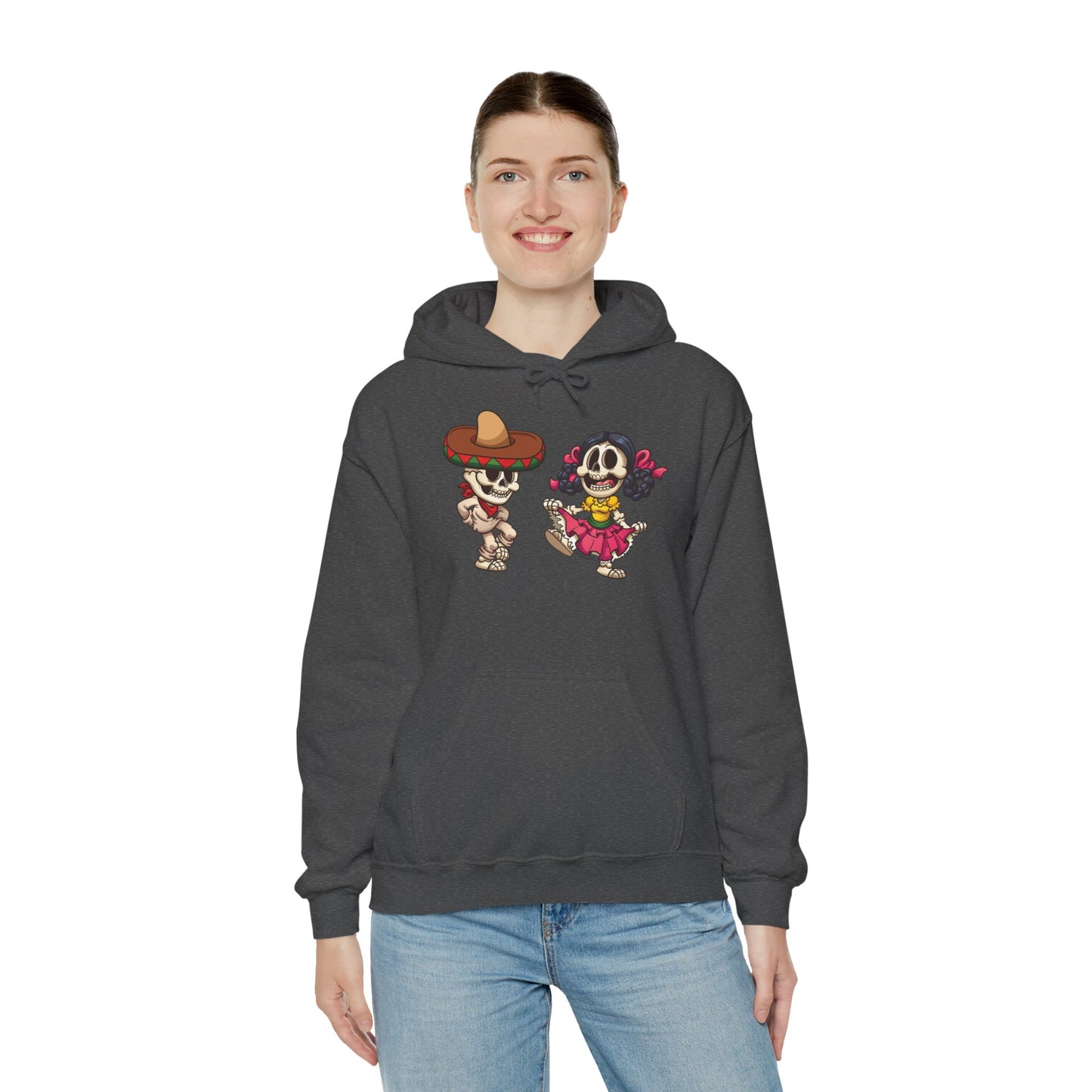 Dia de los Muertos Hooded Sweatshirt, Cozy Halloween Sweatshirt, Unisex Skeleton Hoodie, Fall Celebration Apparel, Casual Stylish Gift