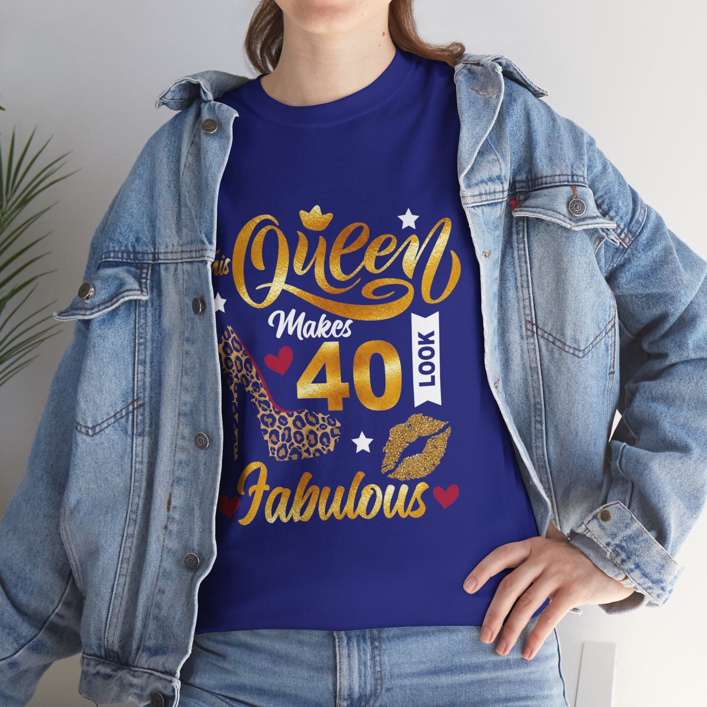 Fabulous 40 Queen Tee, Birthday Celebration T-Shirt, Unisex Cotton Top, Gift for Her, Fun Party Shirt, Leopard Print Design