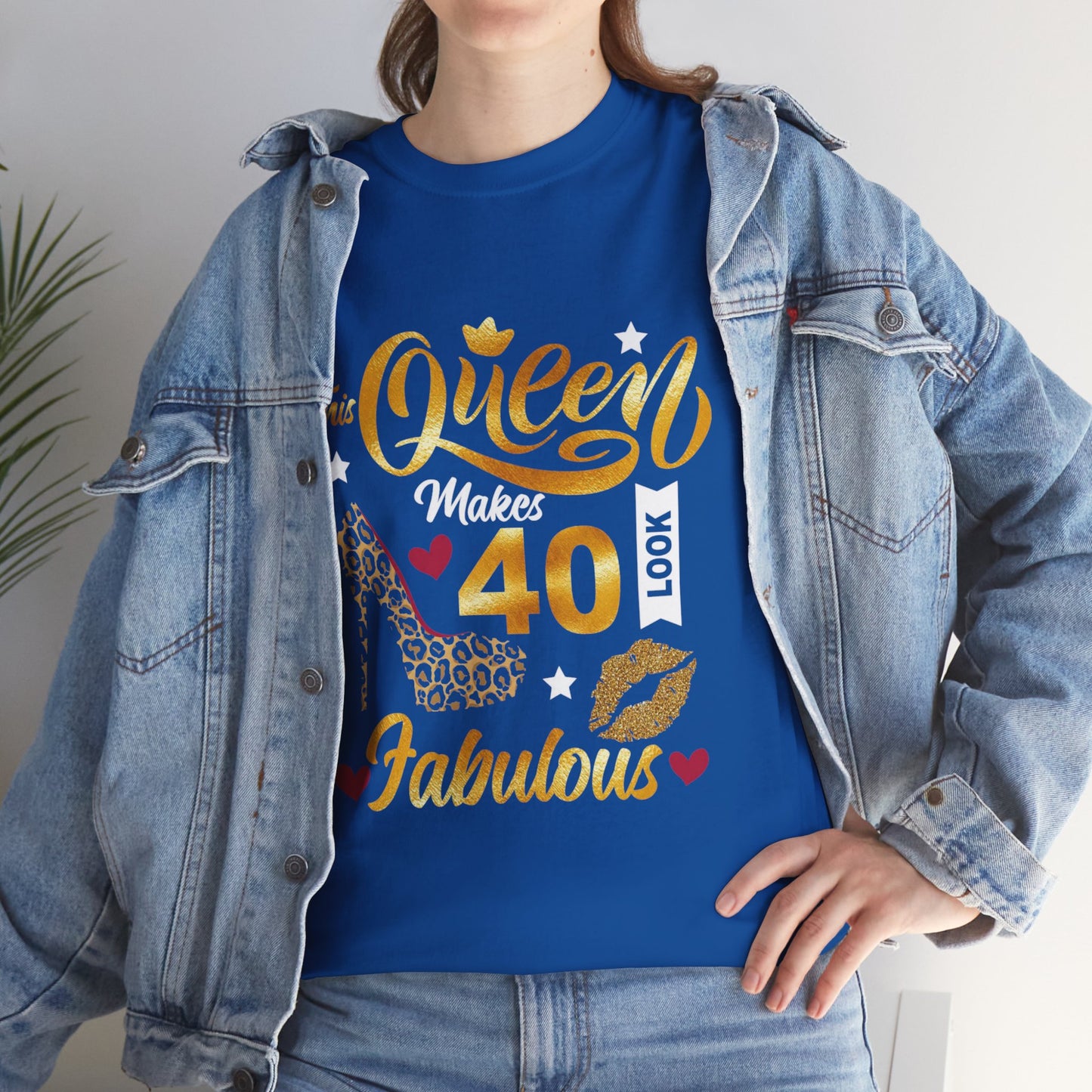 Fabulous 40 Queen Tee, Birthday Celebration T-Shirt, Unisex Cotton Top, Gift for Her, Fun Party Shirt, Leopard Print Design