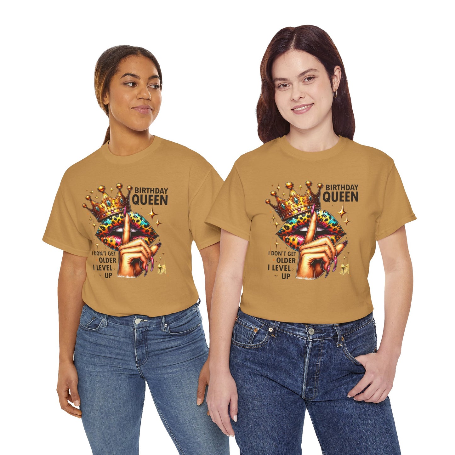 Unisex Heavy Cotton Tee, "Birthday Queen I don't get older I level up".