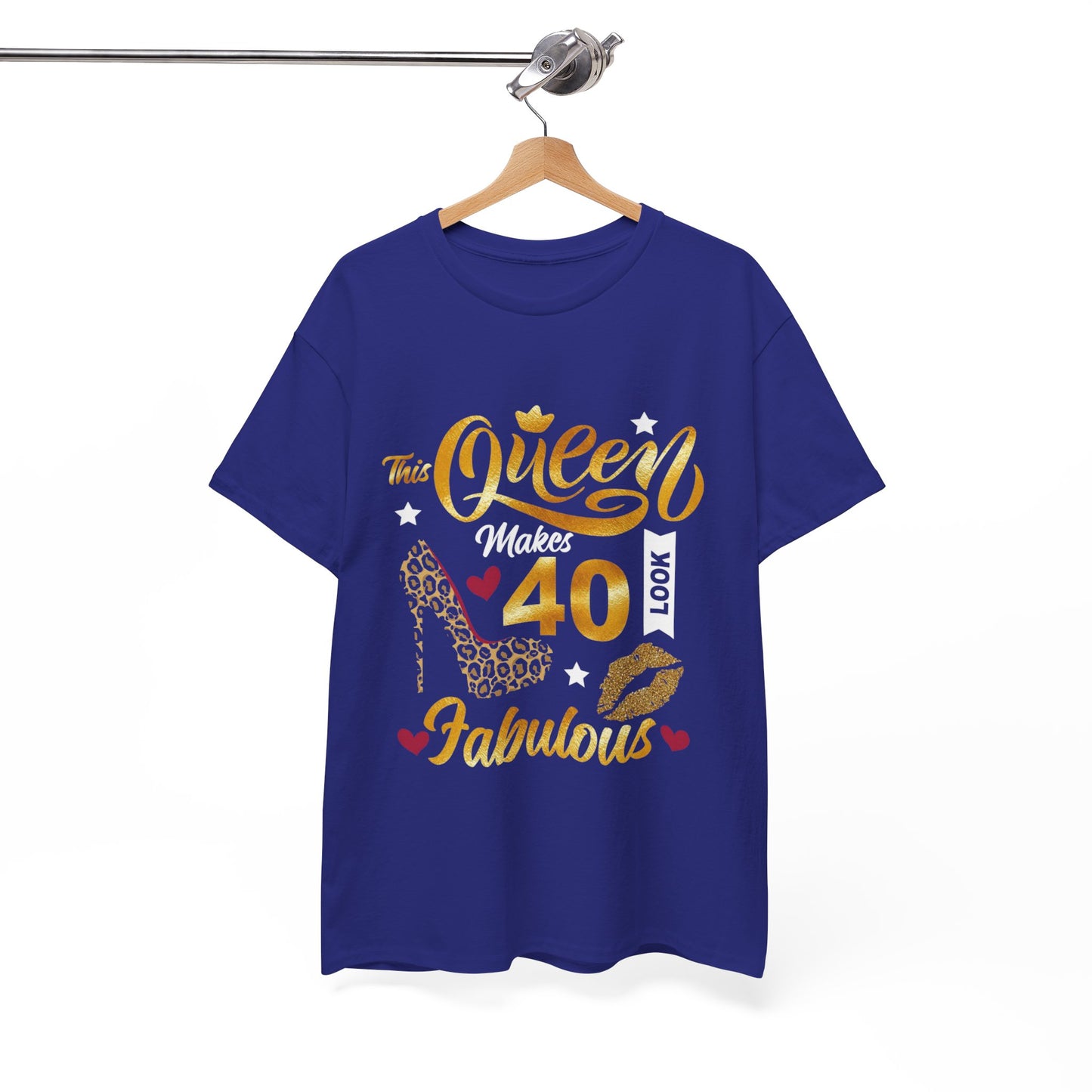 Fabulous 40 Queen Tee, Birthday Celebration T-Shirt, Unisex Cotton Top, Gift for Her, Fun Party Shirt, Leopard Print Design