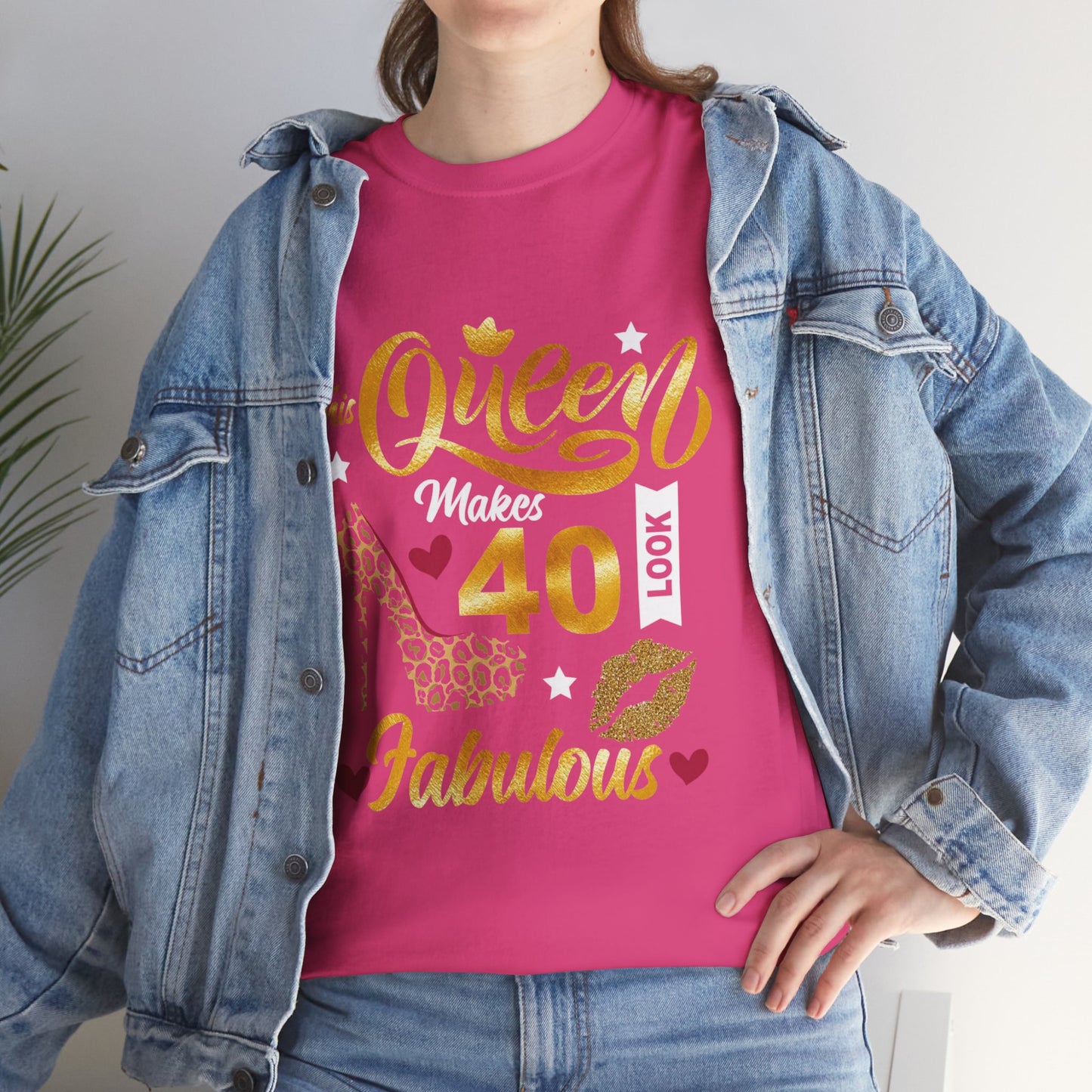 Fabulous 40 Queen Tee, Birthday Celebration T-Shirt, Unisex Cotton Top, Gift for Her, Fun Party Shirt, Leopard Print Design