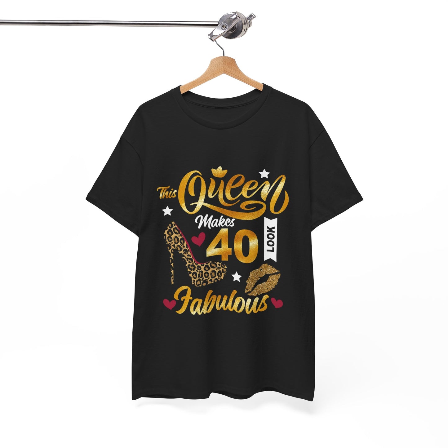 Fabulous 40 Queen Tee, Birthday Celebration T-Shirt, Unisex Cotton Top, Gift for Her, Fun Party Shirt, Leopard Print Design