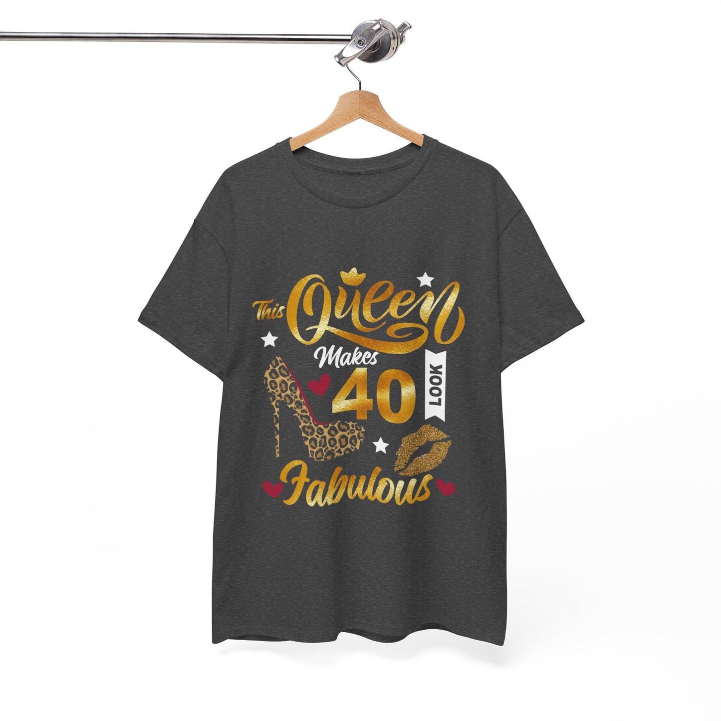 Fabulous 40 Queen Tee, Birthday Celebration T-Shirt, Unisex Cotton Top, Gift for Her, Fun Party Shirt, Leopard Print Design