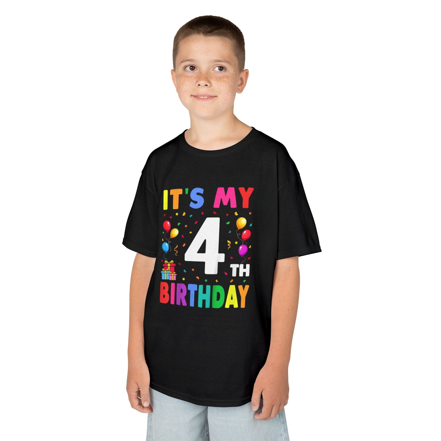 Kids Birthday Tee, Fun Party Shirt, 4th Birthday Celebration, Children's Gift, Kids Cotton Tee, Colorful Party Outfit