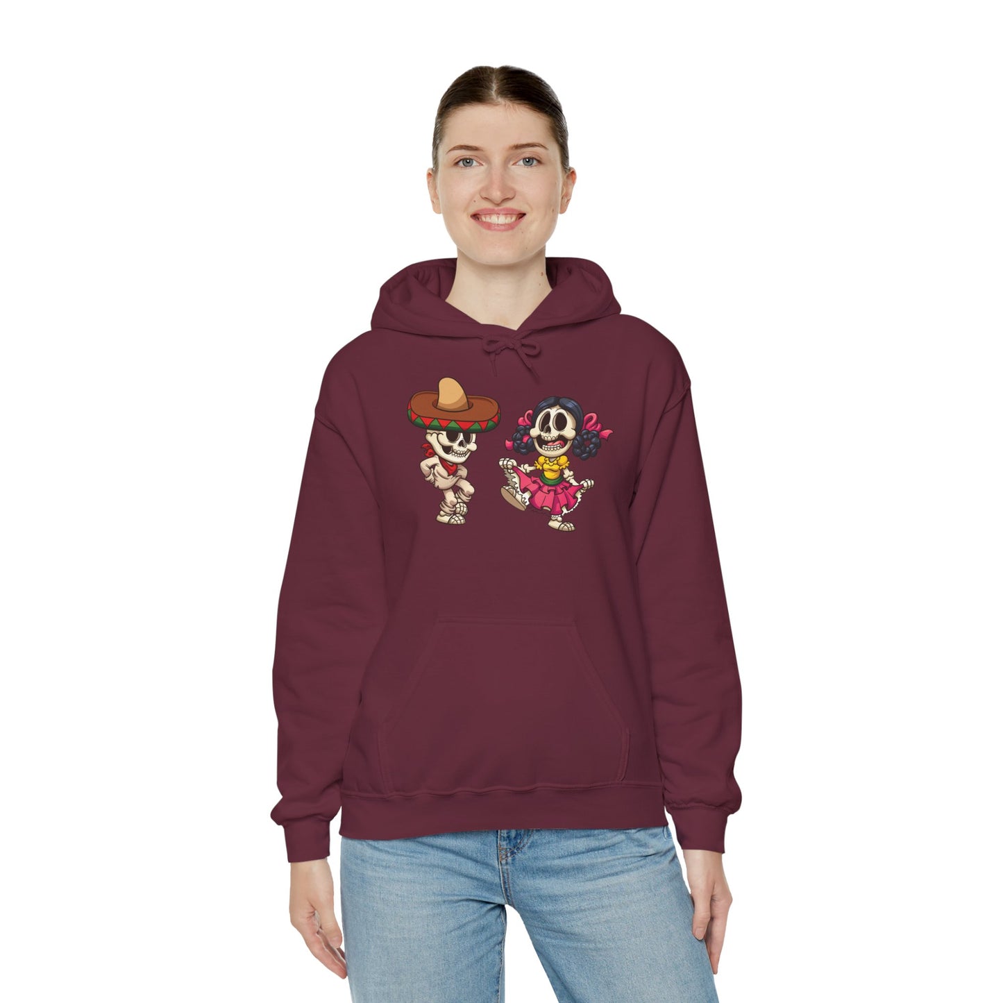 Dia de los Muertos Hooded Sweatshirt, Cozy Halloween Sweatshirt, Unisex Skeleton Hoodie, Fall Celebration Apparel, Casual Stylish Gift