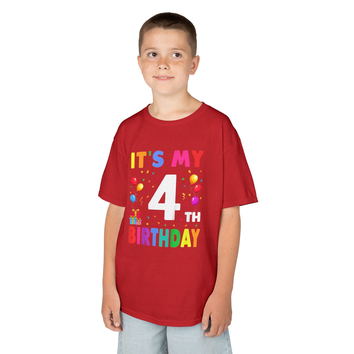 Kids Birthday Tee, Fun Party Shirt, 4th Birthday Celebration, Children's Gift, Kids Cotton Tee, Colorful Party Outfit