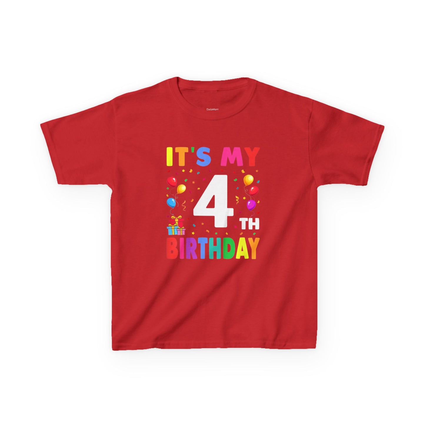 Kids Birthday Tee, Fun Party Shirt, 4th Birthday Celebration, Children's Gift, Kids Cotton Tee, Colorful Party Outfit