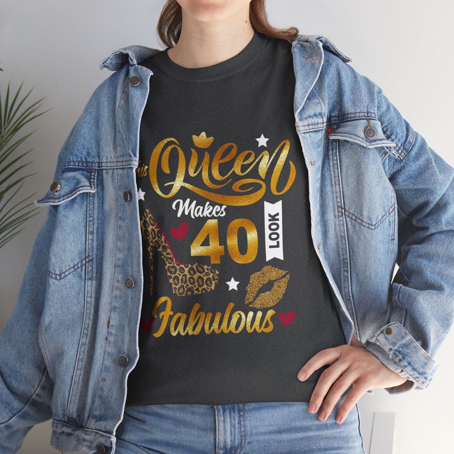 Fabulous 40 Queen Tee, Birthday Celebration T-Shirt, Unisex Cotton Top, Gift for Her, Fun Party Shirt, Leopard Print Design