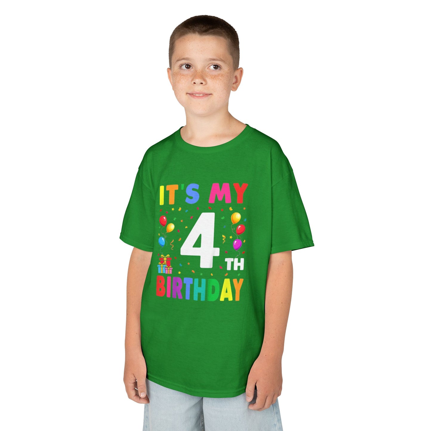 Kids Birthday Tee, Fun Party Shirt, 4th Birthday Celebration, Children's Gift, Kids Cotton Tee, Colorful Party Outfit