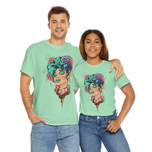 Copy of Colorful Ice Cream Girl Graphic Tee, Summer Vibes T-Shirt, Unique Unisex Casual Top, Trendy Gift for Her, Stylish Art Tee, Festival Wear