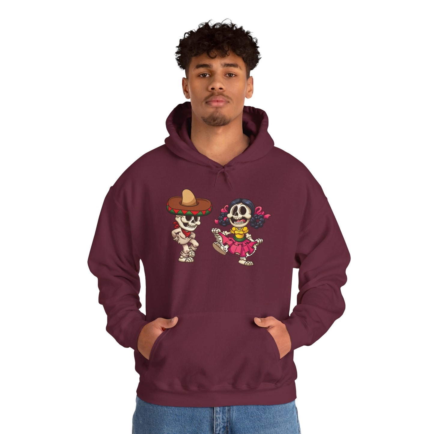 Dia de los Muertos Hooded Sweatshirt, Cozy Halloween Sweatshirt, Unisex Skeleton Hoodie, Fall Celebration Apparel, Casual Stylish Gift