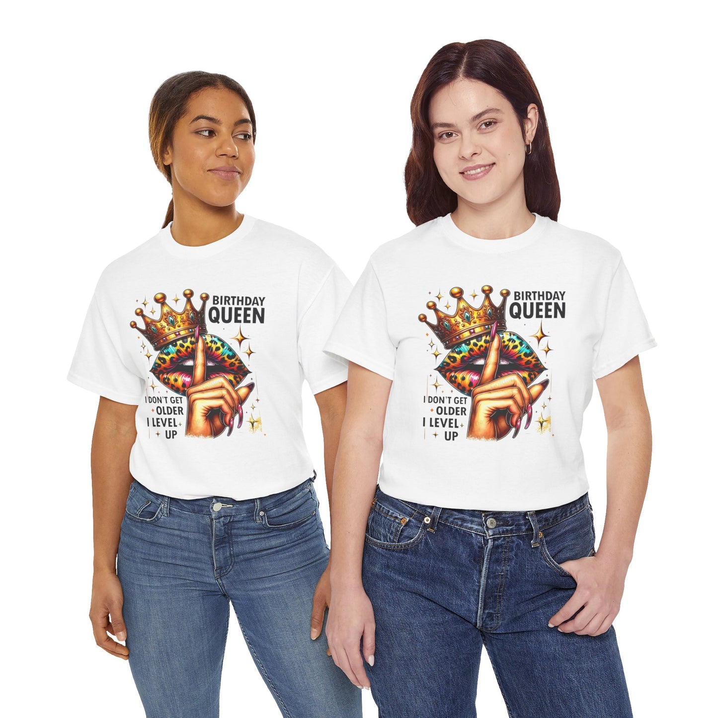 Unisex Heavy Cotton Tee, "Birthday Queen I don't get older I level up".