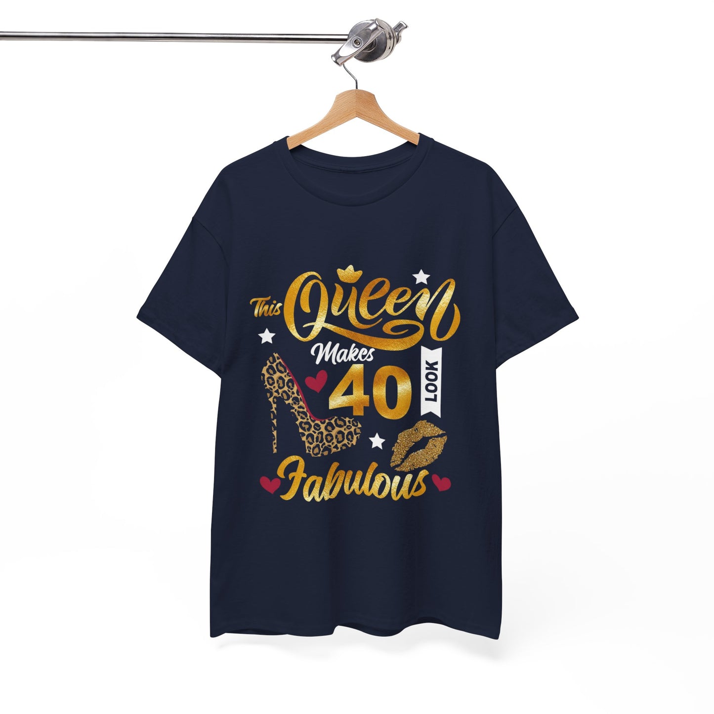 Fabulous 40 Queen Tee, Birthday Celebration T-Shirt, Unisex Cotton Top, Gift for Her, Fun Party Shirt, Leopard Print Design