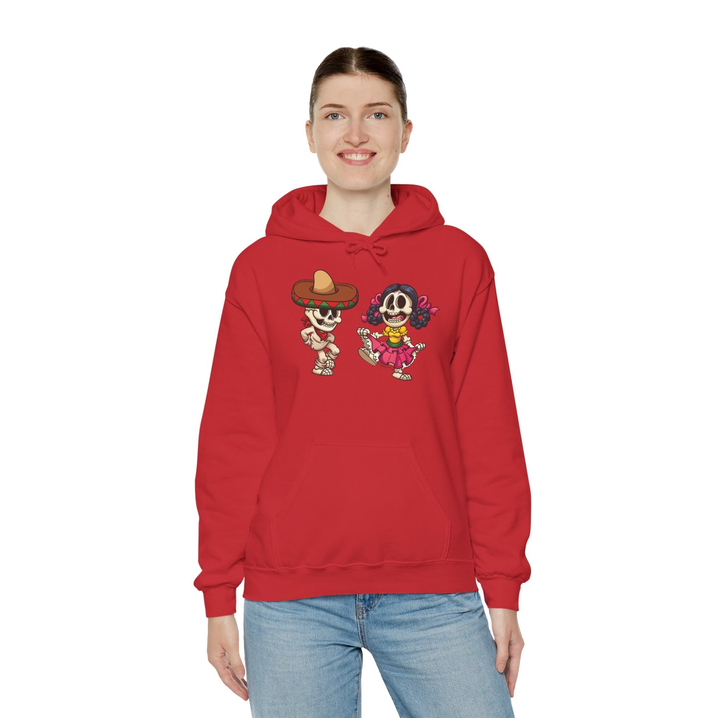 Dia de los Muertos Hooded Sweatshirt, Cozy Halloween Sweatshirt, Unisex Skeleton Hoodie, Fall Celebration Apparel, Casual Stylish Gift