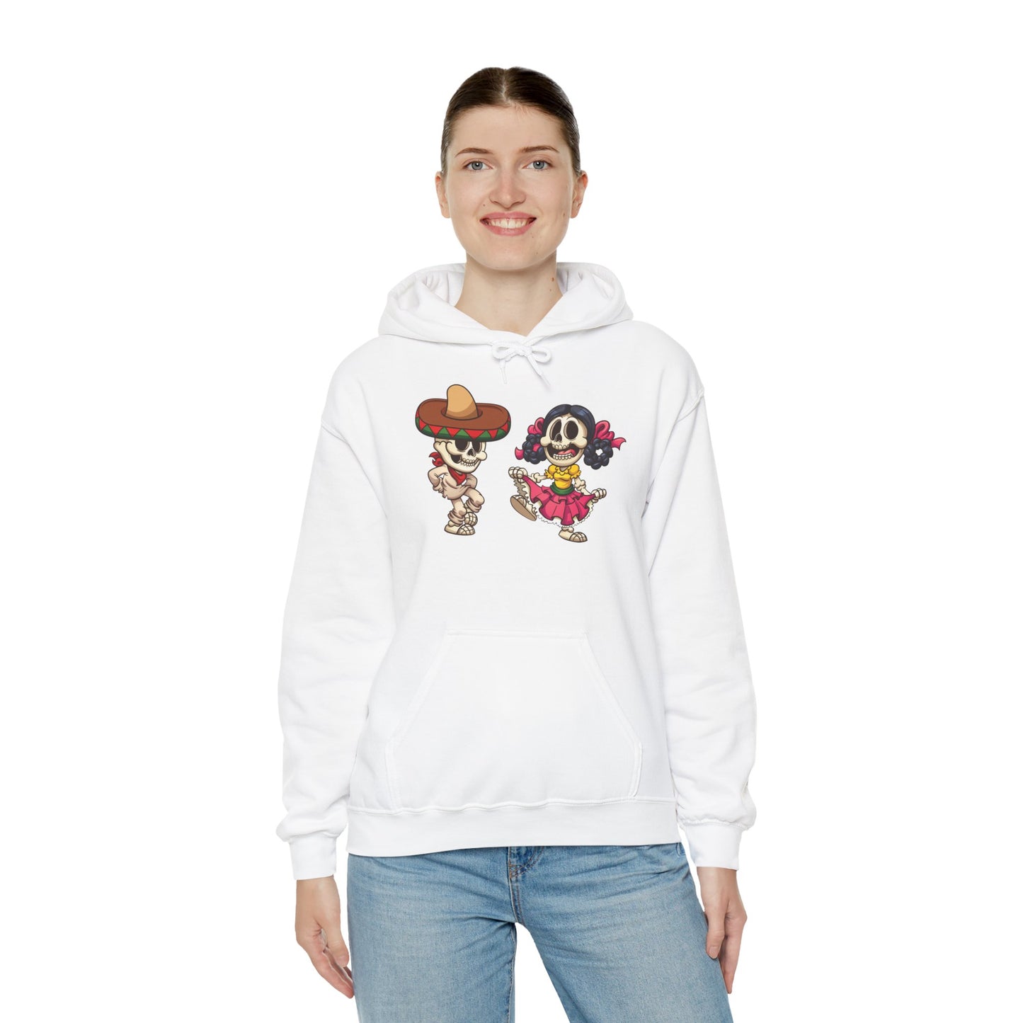 Dia de los Muertos Hooded Sweatshirt, Cozy Halloween Sweatshirt, Unisex Skeleton Hoodie, Fall Celebration Apparel, Casual Stylish Gift