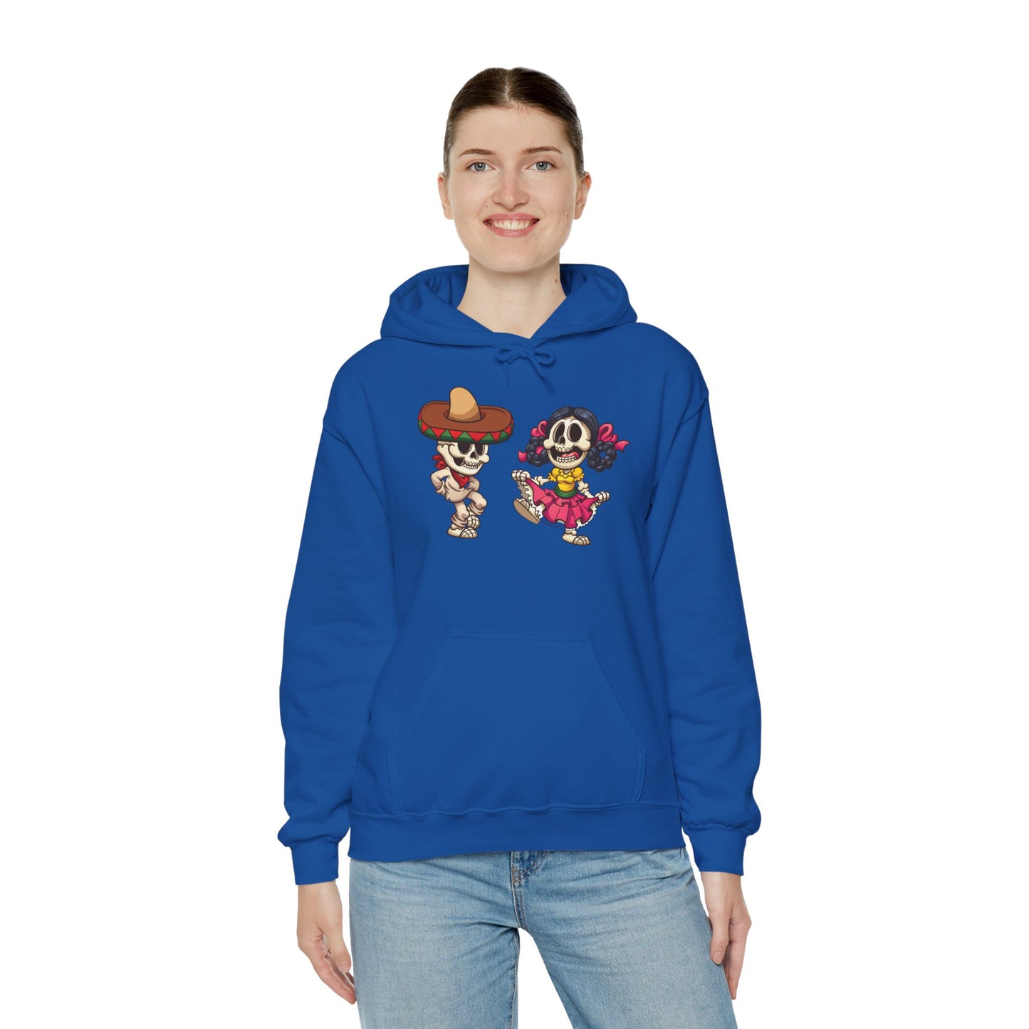 Dia de los Muertos Hooded Sweatshirt, Cozy Halloween Sweatshirt, Unisex Skeleton Hoodie, Fall Celebration Apparel, Casual Stylish Gift