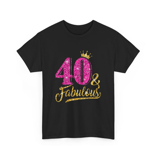 40 & Fabulous Unisex Heavy Cotton Tee | Birthday Gift, Celebration Shirt, Trendy Top, Party Wear, Fashionable Tee