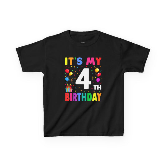 Kids Birthday Tee, Fun Party Shirt, 4th Birthday Celebration, Children's Gift, Kids Cotton Tee, Colorful Party Outfit