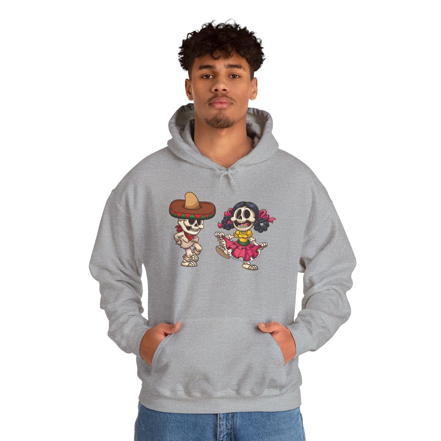 Dia de los Muertos Hooded Sweatshirt, Cozy Halloween Sweatshirt, Unisex Skeleton Hoodie, Fall Celebration Apparel, Casual Stylish Gift