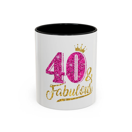 40 & Fabulous Glitter Accent Coffee Mug | Birthday Gift, 40th Celebration, Fun Memento, Personalized Mug, Women’s Coffee Cup