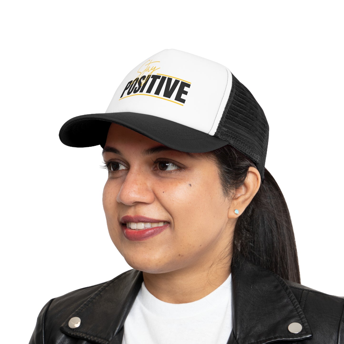 Stay Positive Mesh Cap | Inspirational Trucker Hat, Motivational Gift, Outdoor Wear, Summer Accessory, Positive Vibes