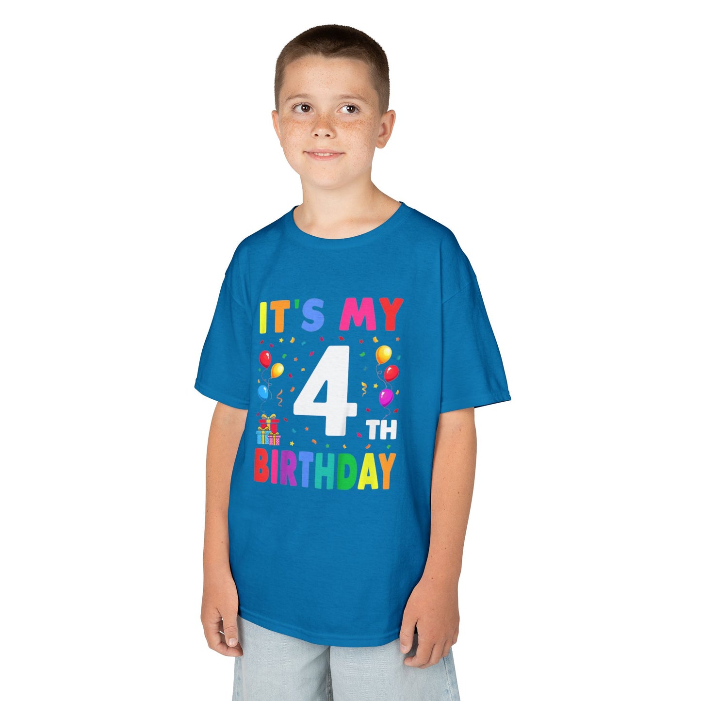 Kids Birthday Tee, Fun Party Shirt, 4th Birthday Celebration, Children's Gift, Kids Cotton Tee, Colorful Party Outfit