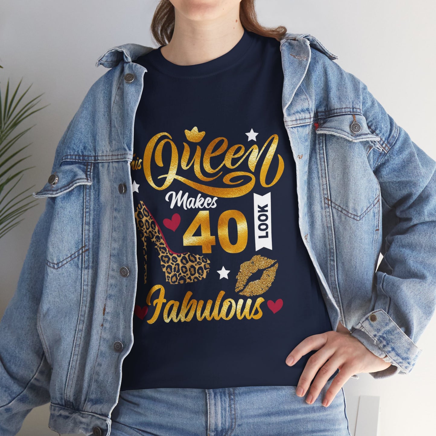 Fabulous 40 Queen Tee, Birthday Celebration T-Shirt, Unisex Cotton Top, Gift for Her, Fun Party Shirt, Leopard Print Design