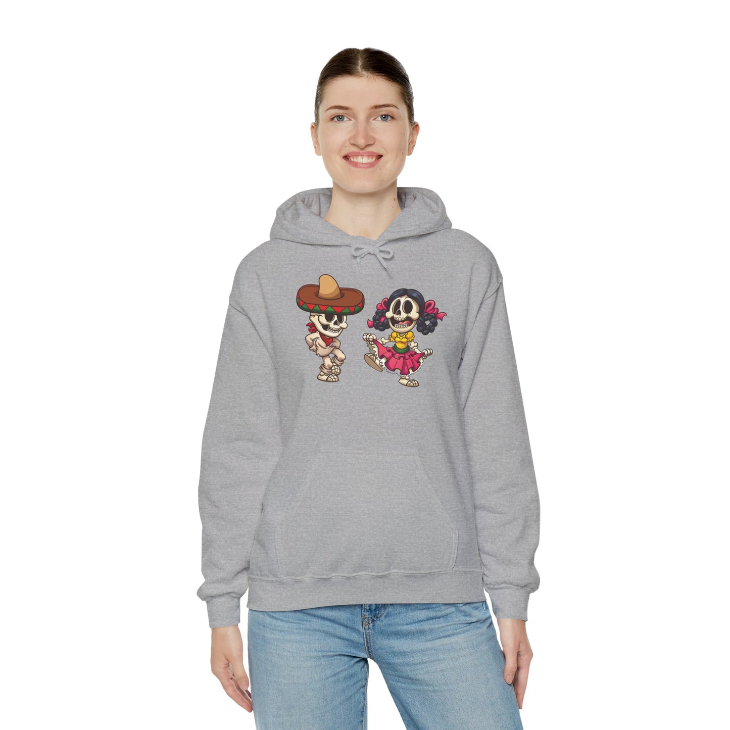 Dia de los Muertos Hooded Sweatshirt, Cozy Halloween Sweatshirt, Unisex Skeleton Hoodie, Fall Celebration Apparel, Casual Stylish Gift