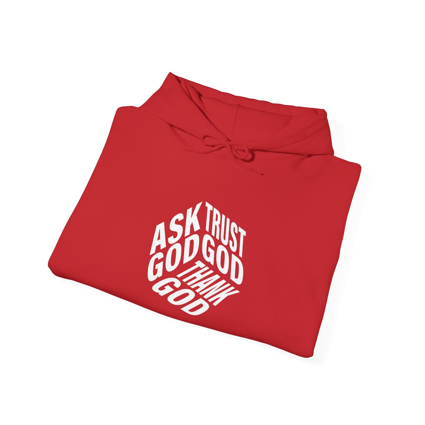 Faith-Inspired Heavy Blend Hoodie - Ask God Trust God Thank God - Cozy Sweatshirt for Faith, Gratitude, Spirituality, Relaxation