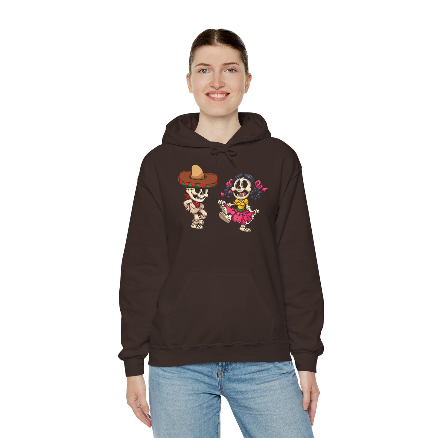 Dia de los Muertos Hooded Sweatshirt, Cozy Halloween Sweatshirt, Unisex Skeleton Hoodie, Fall Celebration Apparel, Casual Stylish Gift